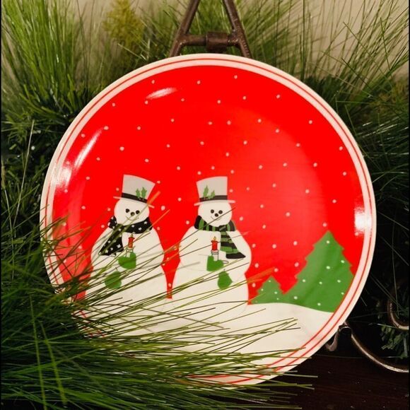 Rear Vintage Set of 4 Snowman Christmas 8” dishes/Tuscany - Picture 1 of 3